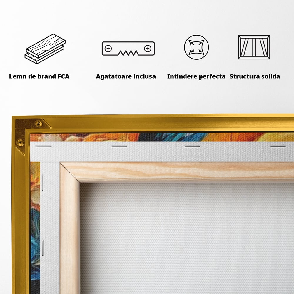 Leinwandbilder Premium, LuxCanva® M1010, Pfau Gemalt Sonne, Vogel, Vogel, Vogelfeder, Blumen, Blütenblätter, Porträt, Pfau, Elegant, Textur, Farbig, Büro, Wohnen, Kinderzimmer