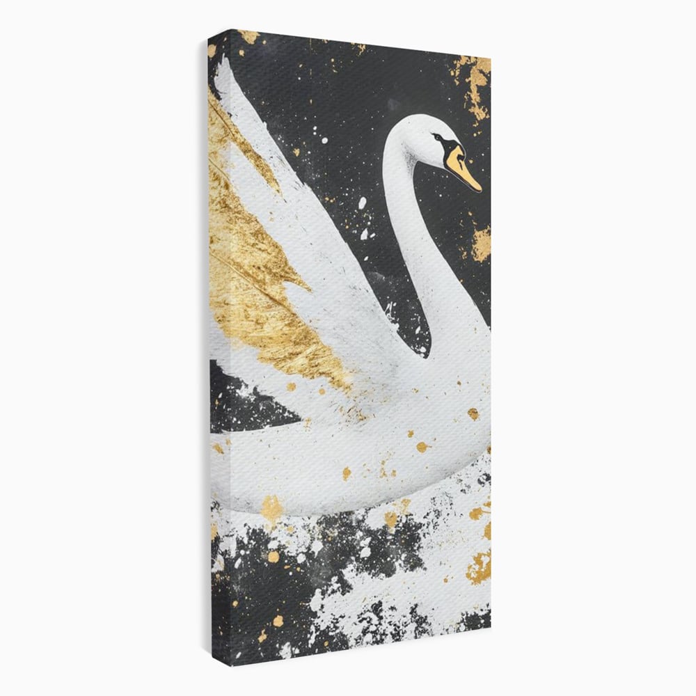 Leinwandbilder Premium, LuxCanva® M1011, Goldfarbener Schwan, Elegant, Portrait, Vogel, Vogel, Schwan, Gold, Kontrast, Flügel, Federn, Büro, Wohnen, Kinderzimmer