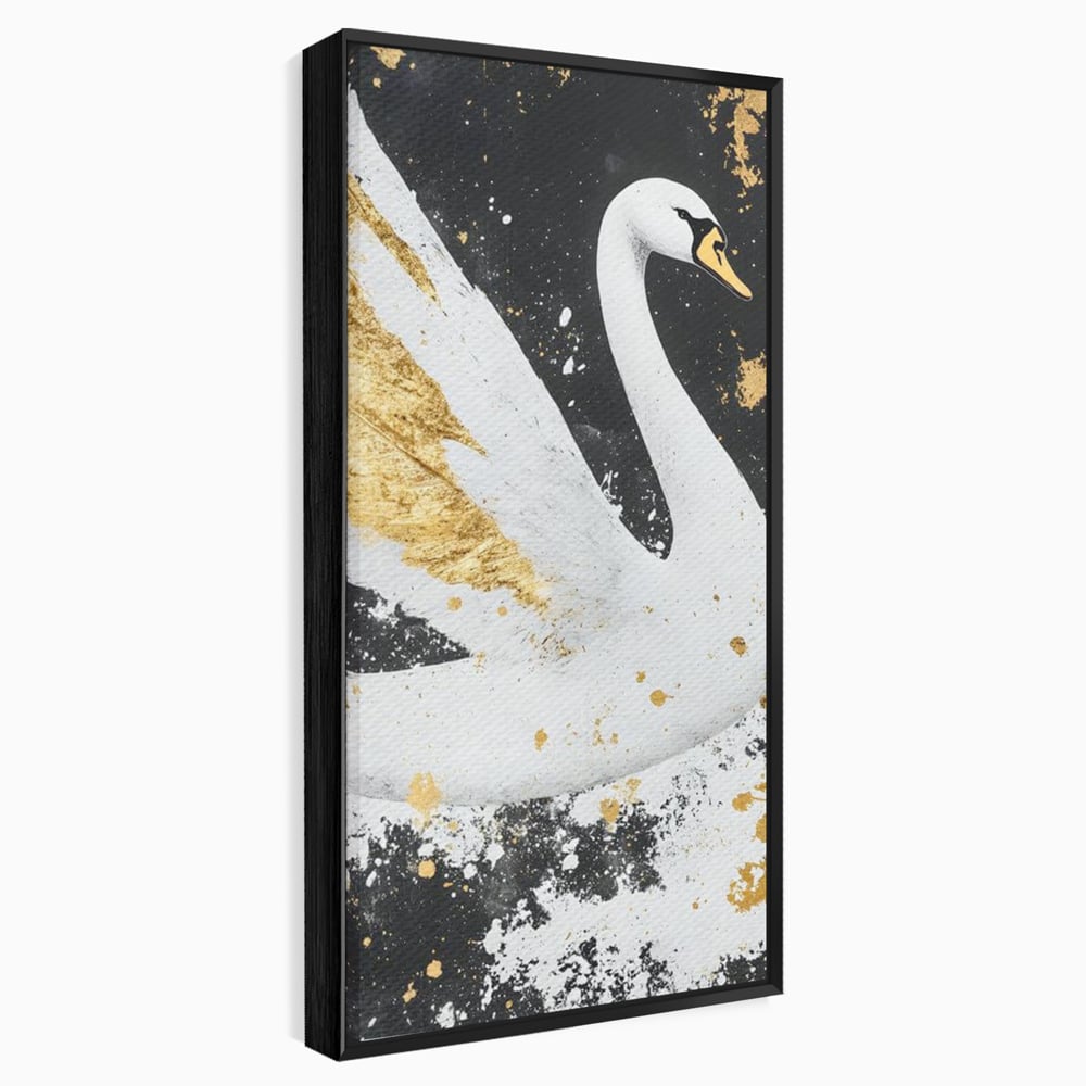 Leinwandbilder Premium, LuxCanva® M1011, Goldfarbener Schwan, Elegant, Portrait, Vogel, Vogel, Schwan, Gold, Kontrast, Flügel, Federn, Büro, Wohnen, Kinderzimmer