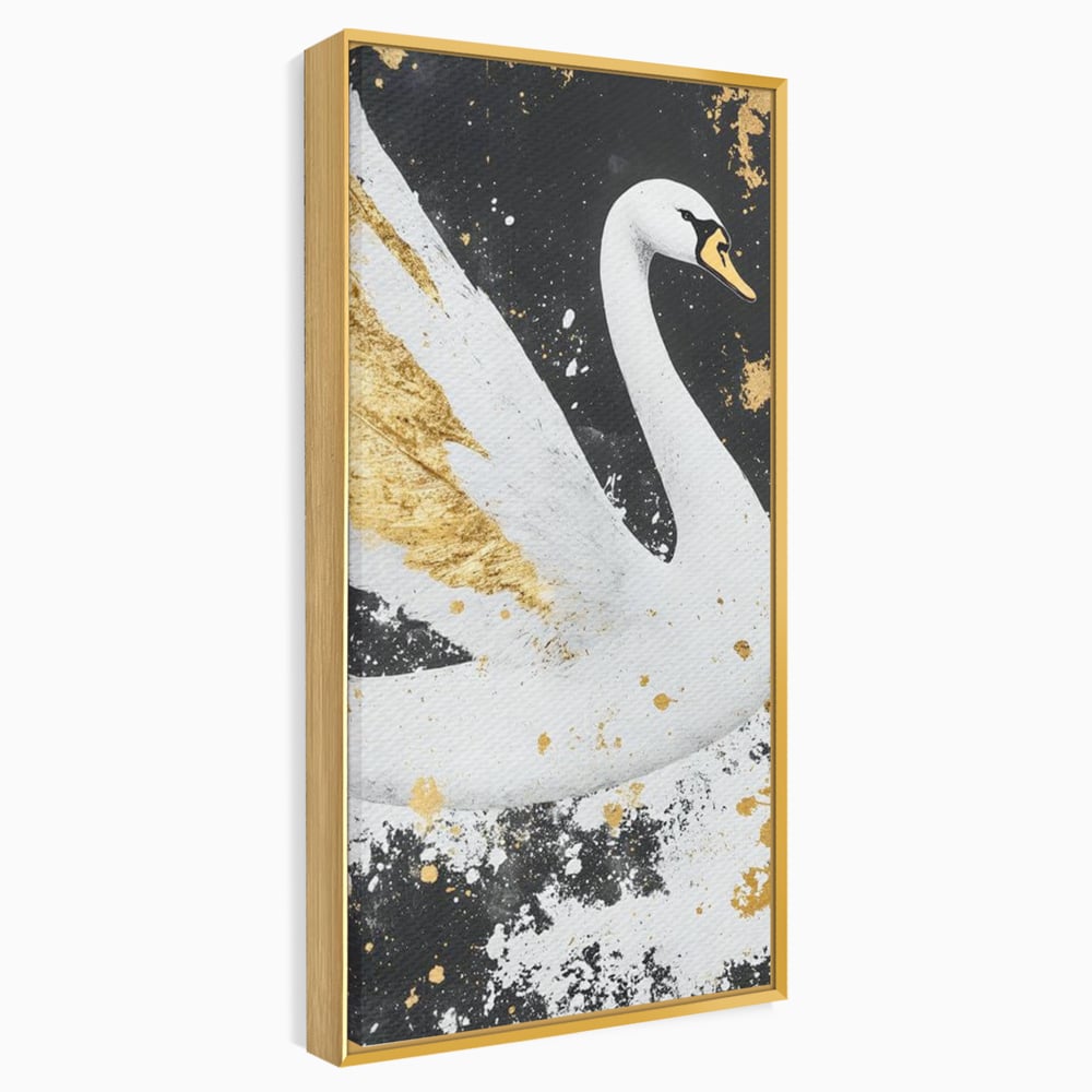 Leinwandbilder Premium, LuxCanva® M1011, Goldfarbener Schwan, Elegant, Portrait, Vogel, Vogel, Schwan, Gold, Kontrast, Flügel, Federn, Büro, Wohnen, Kinderzimmer