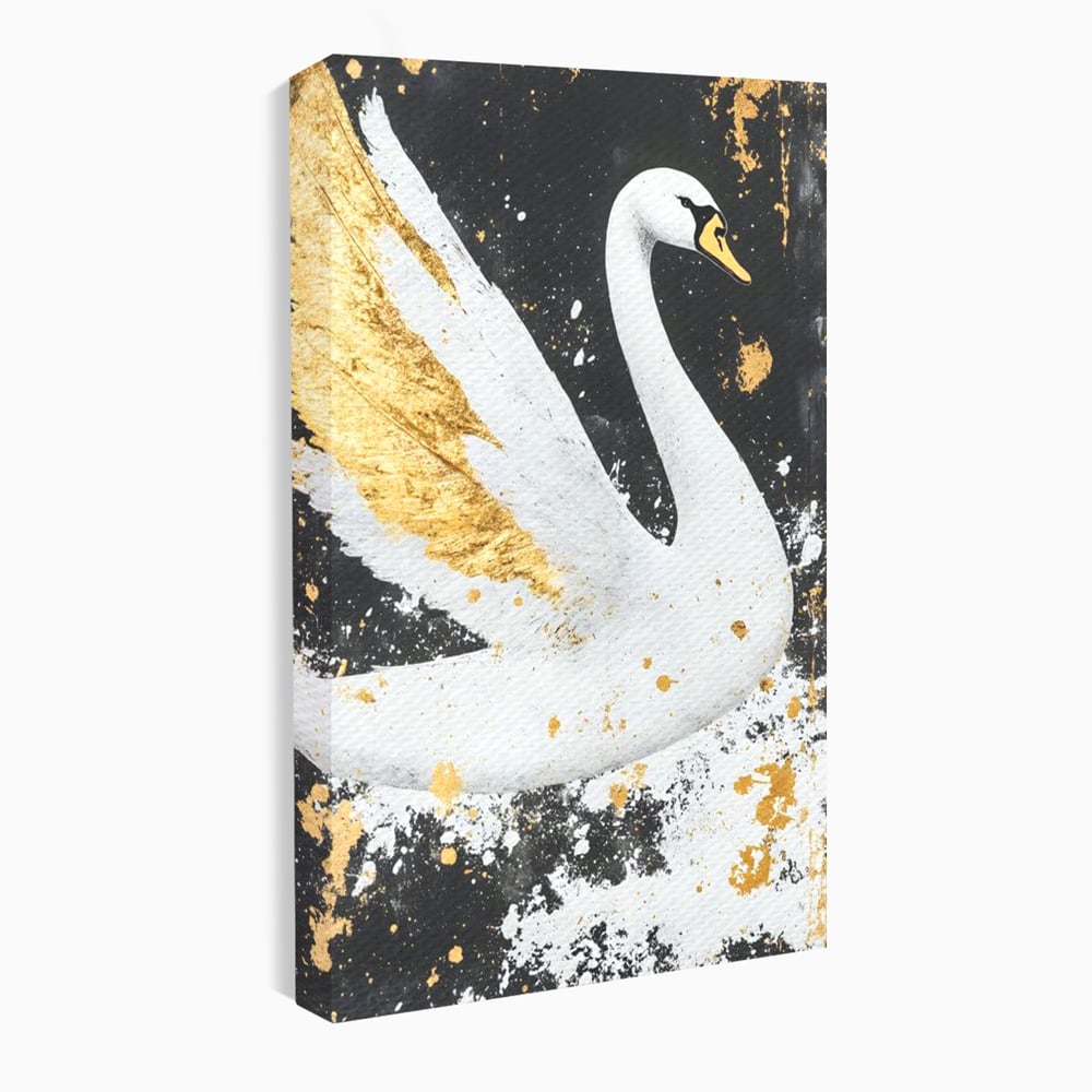 Leinwandbilder Premium, LuxCanva® M1011, Goldfarbener Schwan, Elegant, Portrait, Vogel, Vogel, Schwan, Gold, Kontrast, Flügel, Federn, Büro, Wohnen, Kinderzimmer