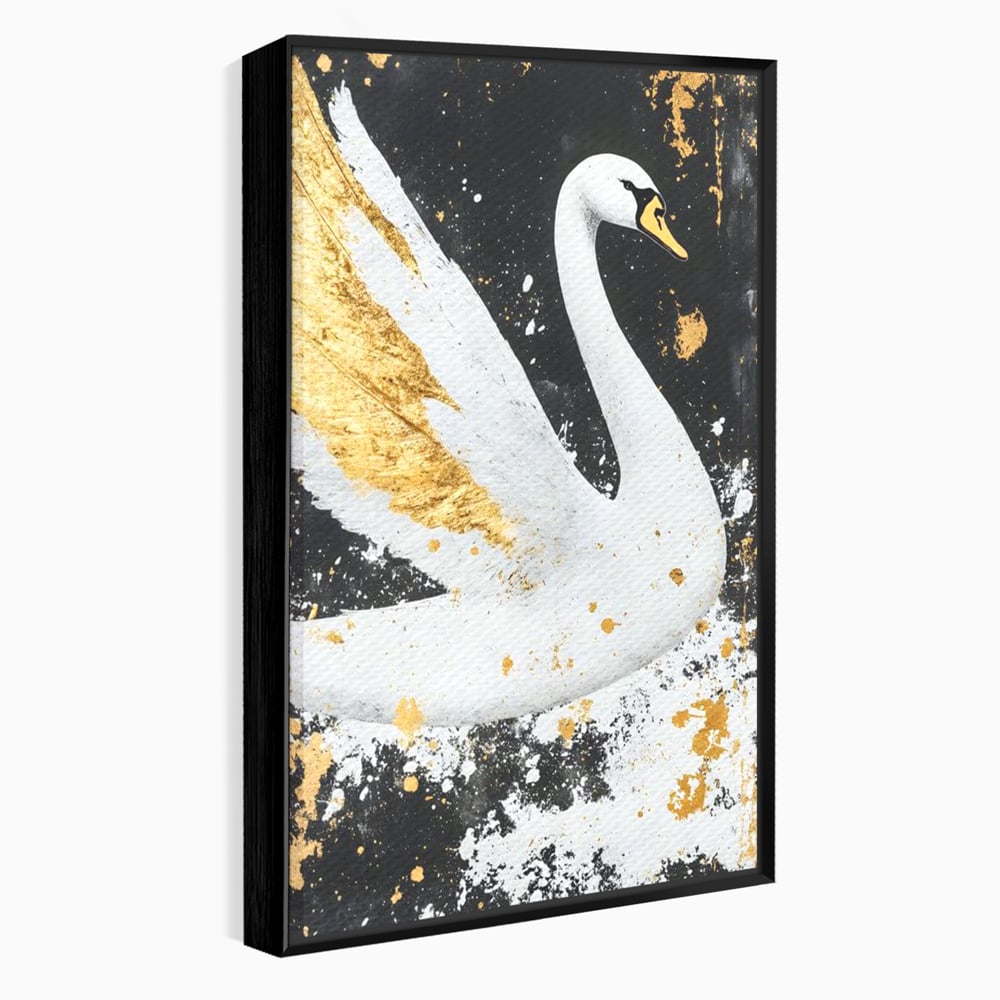 Leinwandbilder Premium, LuxCanva® M1011, Goldfarbener Schwan, Elegant, Portrait, Vogel, Vogel, Schwan, Gold, Kontrast, Flügel, Federn, Büro, Wohnen, Kinderzimmer
