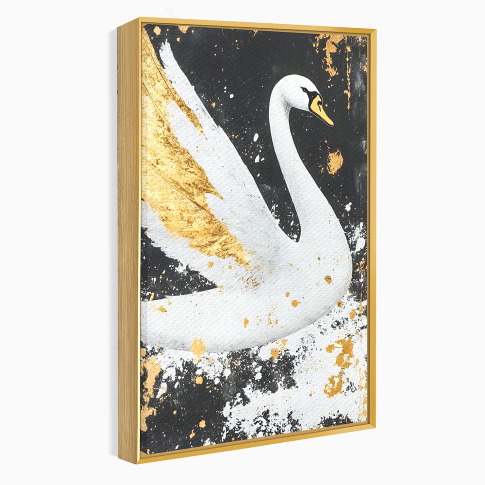 Leinwandbilder Premium, LuxCanva® M1011, Goldfarbener Schwan, Elegant, Portrait, Vogel, Vogel, Schwan, Gold, Kontrast, Flügel, Federn, Büro, Wohnen, Kinderzimmer