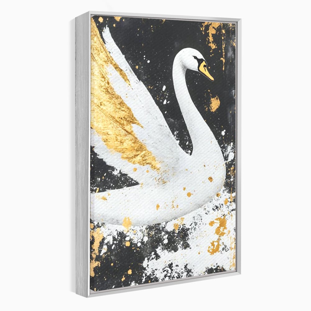 Leinwandbilder Premium, LuxCanva® M1011, Goldfarbener Schwan, Elegant, Portrait, Vogel, Vogel, Schwan, Gold, Kontrast, Flügel, Federn, Büro, Wohnen, Kinderzimmer