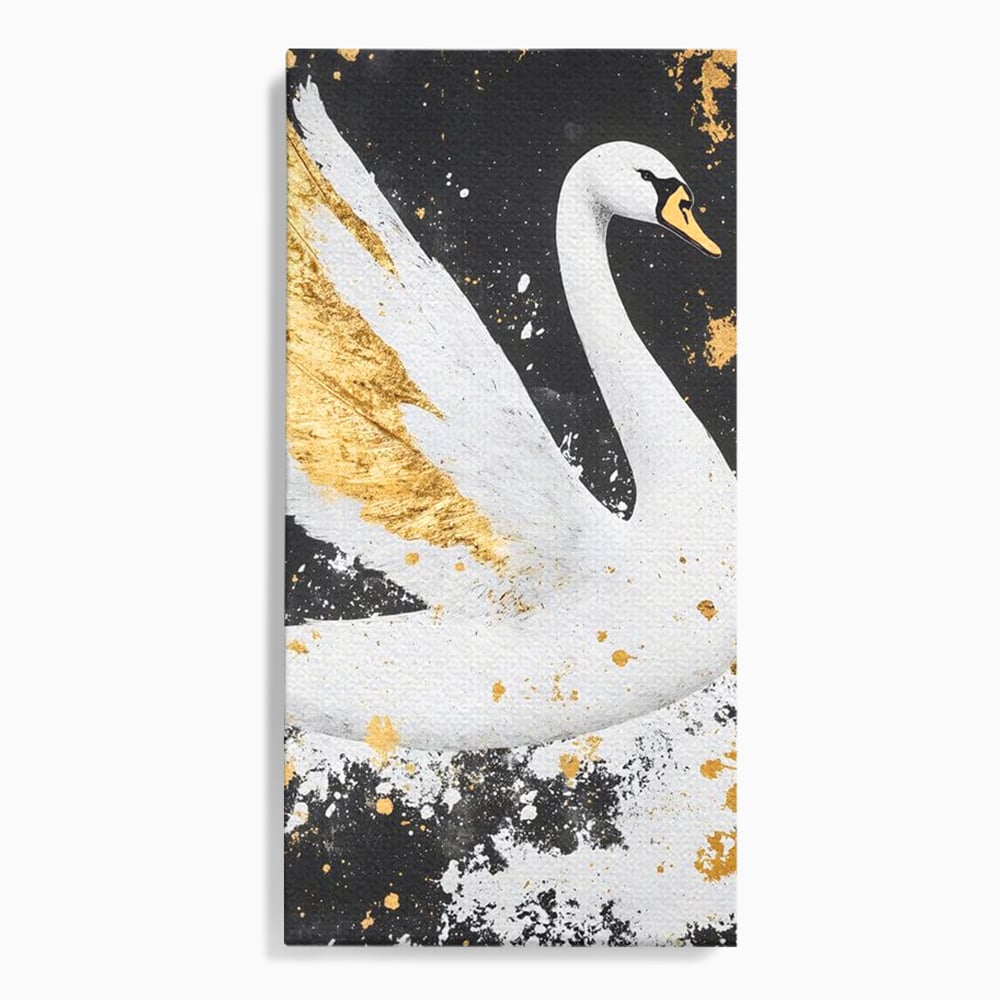 Leinwandbilder Premium, LuxCanva® M1011, Goldfarbener Schwan, Elegant, Portrait, Vogel, Vogel, Schwan, Gold, Kontrast, Flügel, Federn, Büro, Wohnen, Kinderzimmer