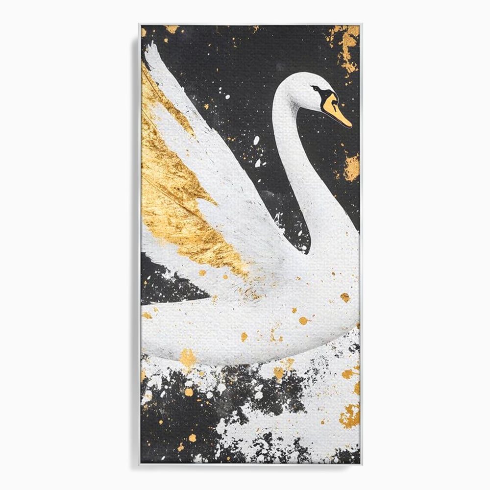 Leinwandbilder Premium, LuxCanva® M1011, Goldfarbener Schwan, Elegant, Portrait, Vogel, Vogel, Schwan, Gold, Kontrast, Flügel, Federn, Büro, Wohnen, Kinderzimmer