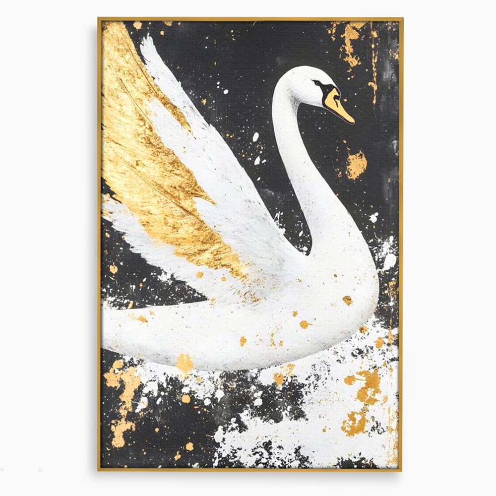 Leinwandbilder Premium, LuxCanva® M1011, Goldfarbener Schwan, Elegant, Portrait, Vogel, Vogel, Schwan, Gold, Kontrast, Flügel, Federn, Büro, Wohnen, Kinderzimmer
