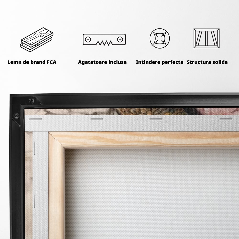 Tablou Canvas Premium, LuxCanva® M1012, Ecoul Penelor Imperiale, Gradina, Flori, Paun, Coada, Natura, Ramura, Nobil, Oriental, Pastel, Birou, Living, Camera Copii