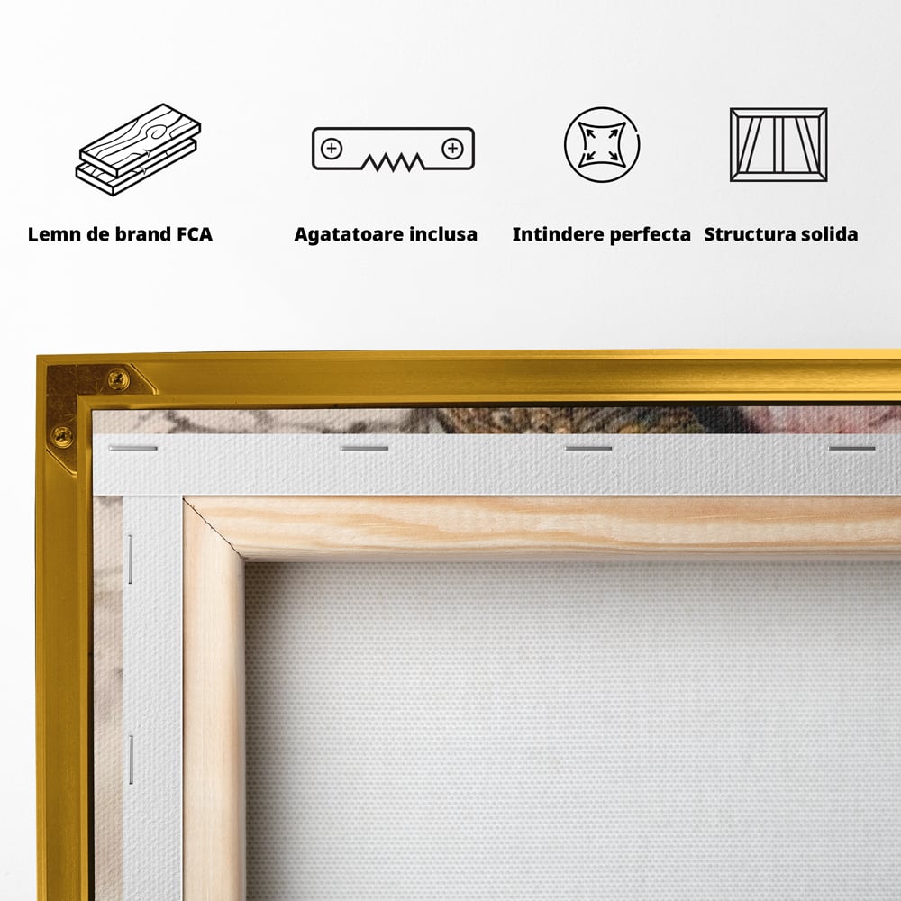 Tablou Canvas Premium, LuxCanva® M1012, Ecoul Penelor Imperiale, Gradina, Flori, Paun, Coada, Natura, Ramura, Nobil, Oriental, Pastel, Birou, Living, Camera Copii