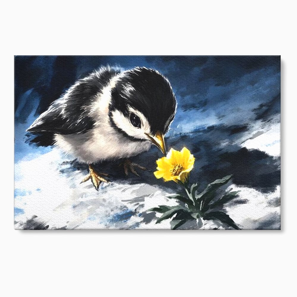 Tablou Canvas Premium, LuxCanva® M1013, Esenta Gingasiei, Pui, Floare, Inocenta, Copilarie, Puritate, Viata, Natura, Pasare, Fragil, Birou, Living, Camera Copii