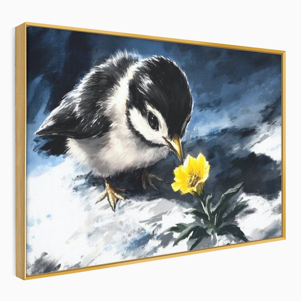 Tablou Canvas Premium, LuxCanva® M1013, Esenta Gingasiei, Pui, Floare, Inocenta, Copilarie, Puritate, Viata, Natura, Pasare, Fragil, Birou, Living, Camera Copii