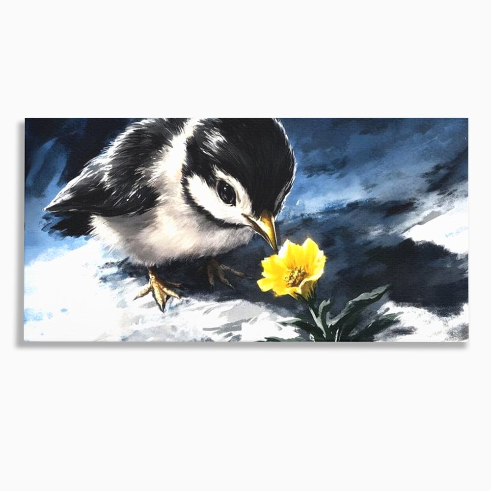 Tablou Canvas Premium, LuxCanva® M1013, Esenta Gingasiei, Pui, Floare, Inocenta, Copilarie, Puritate, Viata, Natura, Pasare, Fragil, Birou, Living, Camera Copii