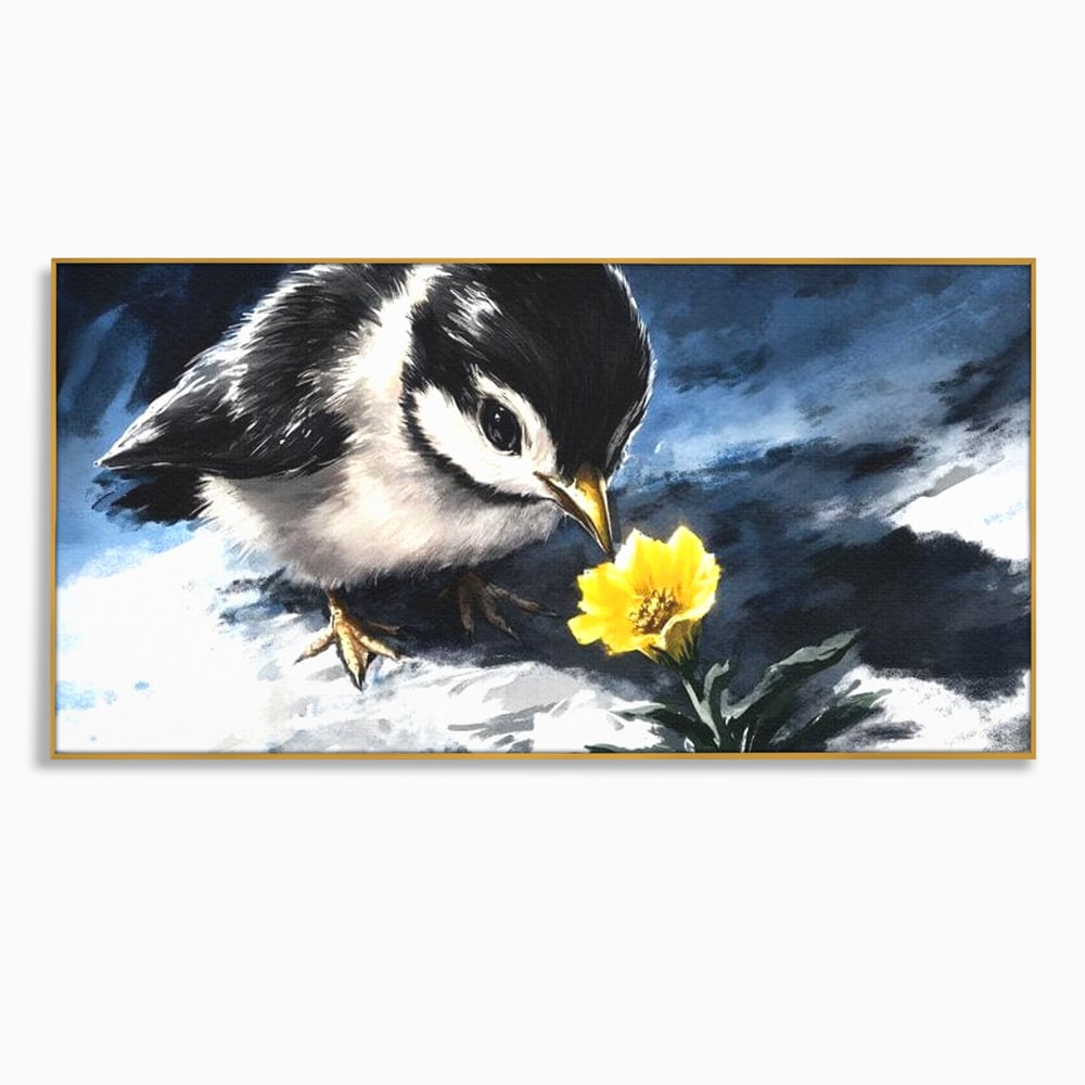Tablou Canvas Premium, LuxCanva® M1013, Esenta Gingasiei, Pui, Floare, Inocenta, Copilarie, Puritate, Viata, Natura, Pasare, Fragil, Birou, Living, Camera Copii