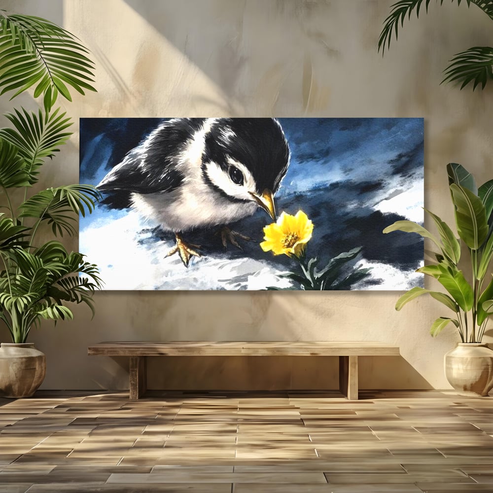 Tablou Canvas Premium, LuxCanva® M1013, Esenta Gingasiei, Pui, Floare, Inocenta, Copilarie, Puritate, Viata, Natura, Pasare, Fragil, Birou, Living, Camera Copii