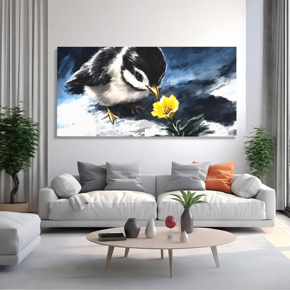 Tablou Canvas Premium, LuxCanva® M1013, Esenta Gingasiei, Pui, Floare, Inocenta, Copilarie, Puritate, Viata, Natura, Pasare, Fragil, Birou, Living, Camera Copii