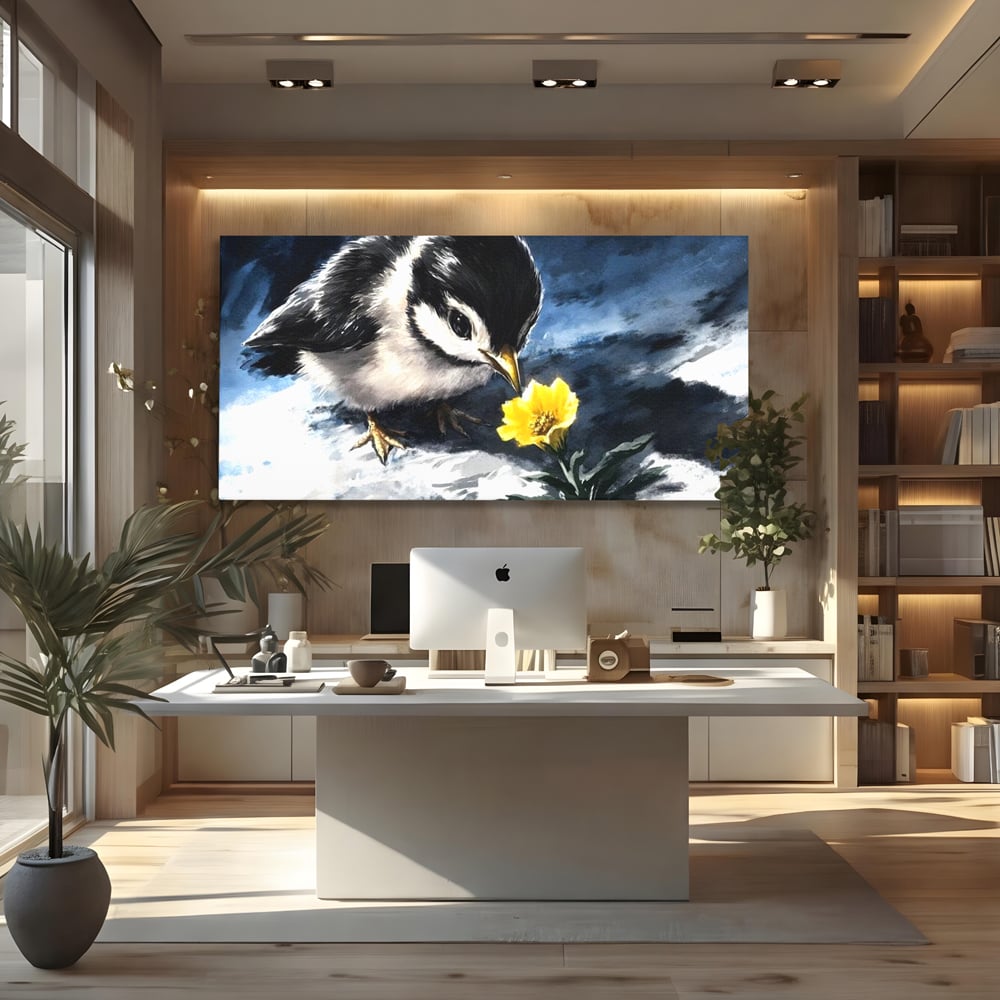 Tablou Canvas Premium, LuxCanva® M1013, Esenta Gingasiei, Pui, Floare, Inocenta, Copilarie, Puritate, Viata, Natura, Pasare, Fragil, Birou, Living, Camera Copii