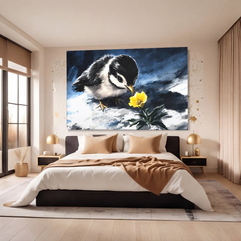 Tablou Canvas Premium, LuxCanva® M1013, Esenta Gingasiei, Pui, Floare, Inocenta, Copilarie, Puritate, Viata, Natura, Pasare, Fragil, Birou, Living, Camera Copii