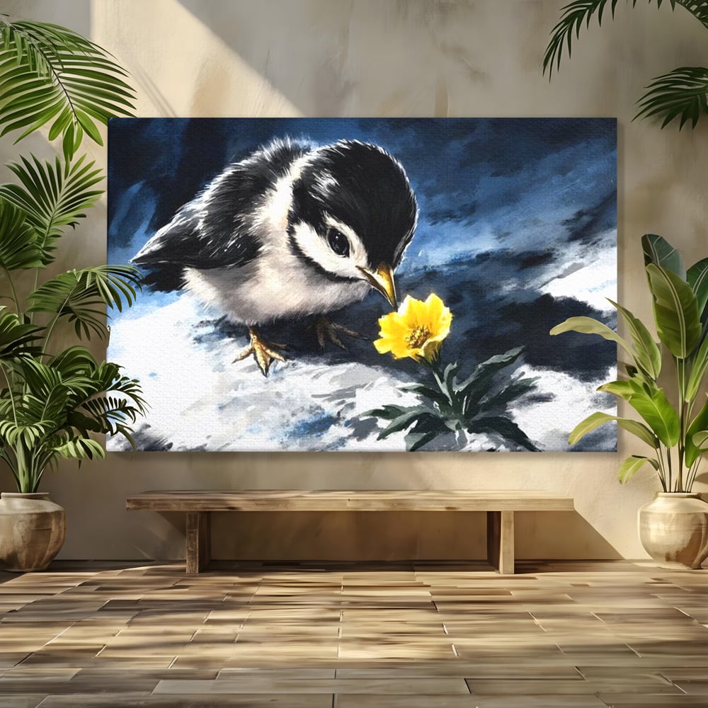 Tablou Canvas Premium, LuxCanva® M1013, Esenta Gingasiei, Pui, Floare, Inocenta, Copilarie, Puritate, Viata, Natura, Pasare, Fragil, Birou, Living, Camera Copii