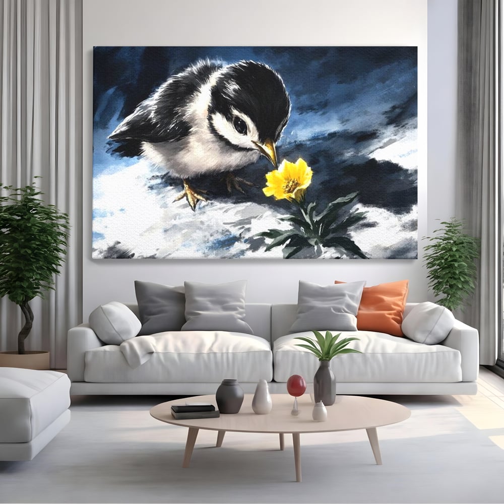 Tablou Canvas Premium, LuxCanva® M1013, Esenta Gingasiei, Pui, Floare, Inocenta, Copilarie, Puritate, Viata, Natura, Pasare, Fragil, Birou, Living, Camera Copii