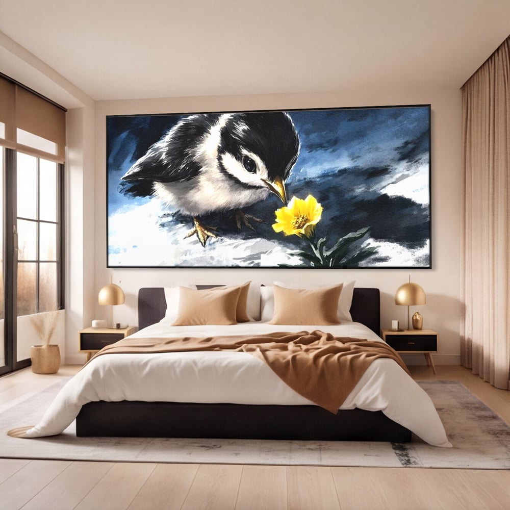 Tablou Canvas Premium, LuxCanva® M1013, Esenta Gingasiei, Pui, Floare, Inocenta, Copilarie, Puritate, Viata, Natura, Pasare, Fragil, Birou, Living, Camera Copii