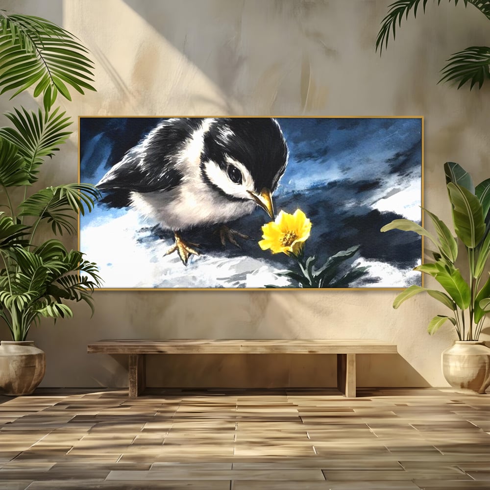 Tablou Canvas Premium, LuxCanva® M1013, Esenta Gingasiei, Pui, Floare, Inocenta, Copilarie, Puritate, Viata, Natura, Pasare, Fragil, Birou, Living, Camera Copii