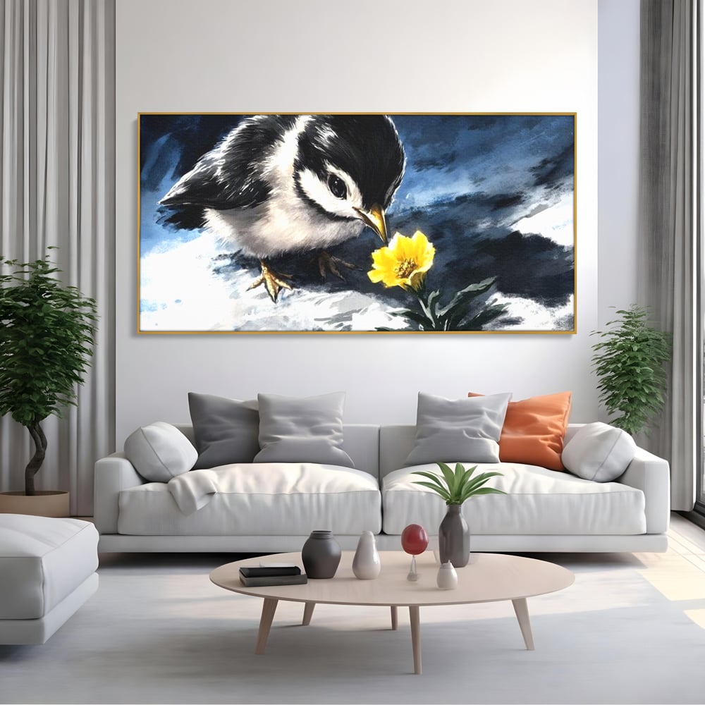 Tablou Canvas Premium, LuxCanva® M1013, Esenta Gingasiei, Pui, Floare, Inocenta, Copilarie, Puritate, Viata, Natura, Pasare, Fragil, Birou, Living, Camera Copii