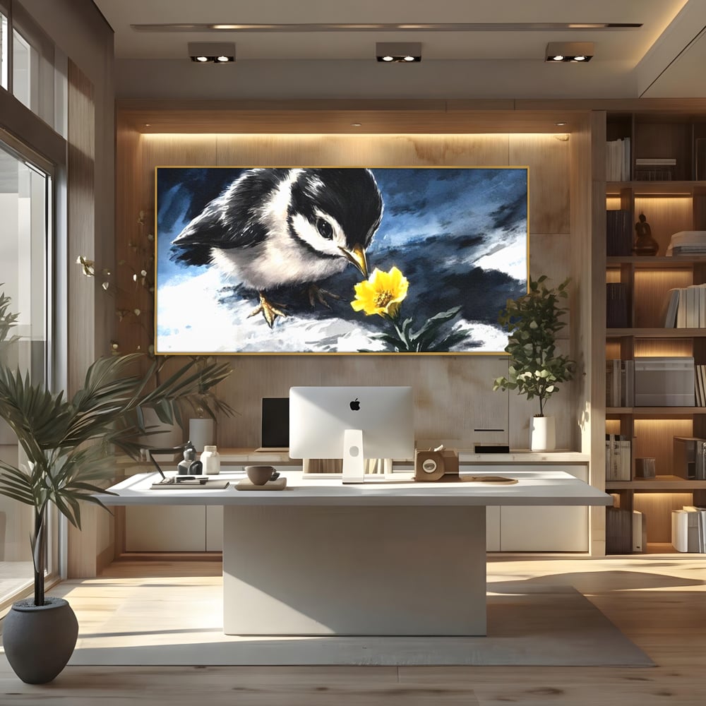 Tablou Canvas Premium, LuxCanva® M1013, Esenta Gingasiei, Pui, Floare, Inocenta, Copilarie, Puritate, Viata, Natura, Pasare, Fragil, Birou, Living, Camera Copii