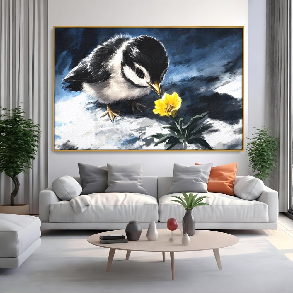 Tablou Canvas Premium, LuxCanva® M1013, Esenta Gingasiei, Pui, Floare, Inocenta, Copilarie, Puritate, Viata, Natura, Pasare, Fragil, Birou, Living, Camera Copii