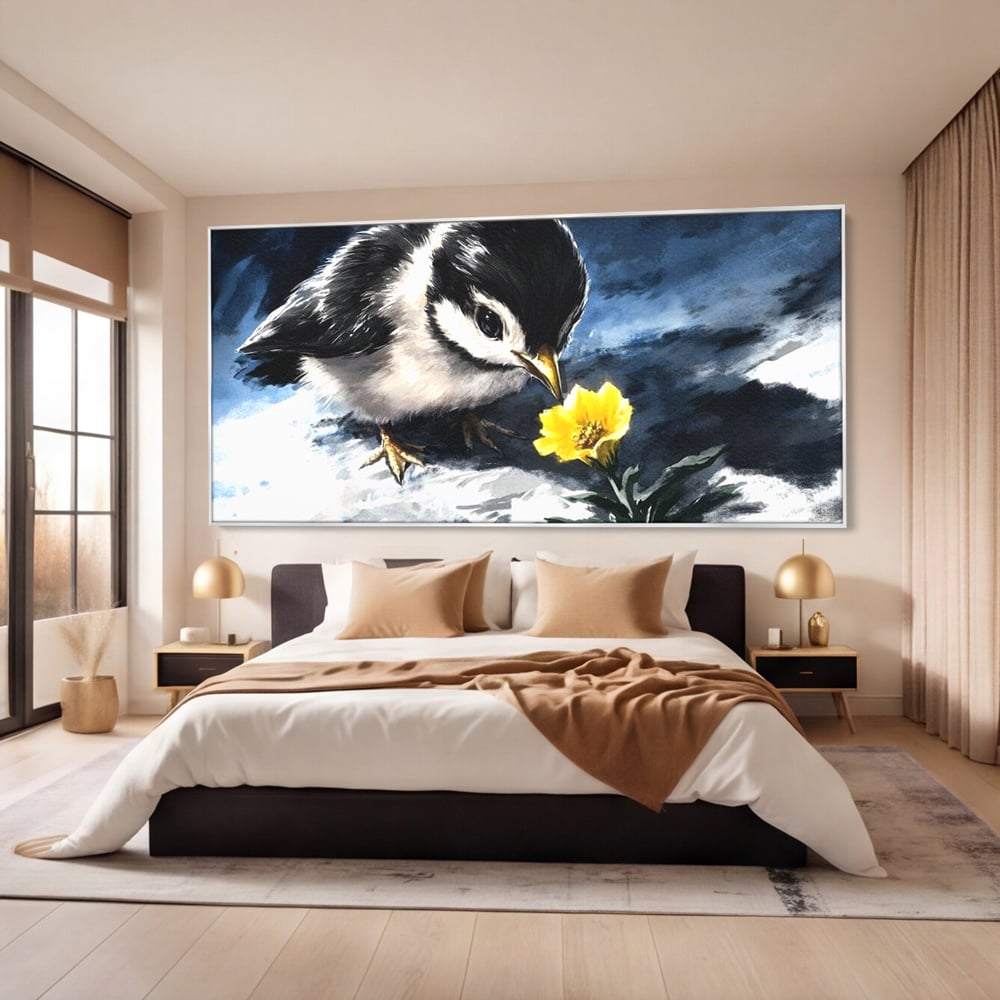 Tablou Canvas Premium, LuxCanva® M1013, Esenta Gingasiei, Pui, Floare, Inocenta, Copilarie, Puritate, Viata, Natura, Pasare, Fragil, Birou, Living, Camera Copii