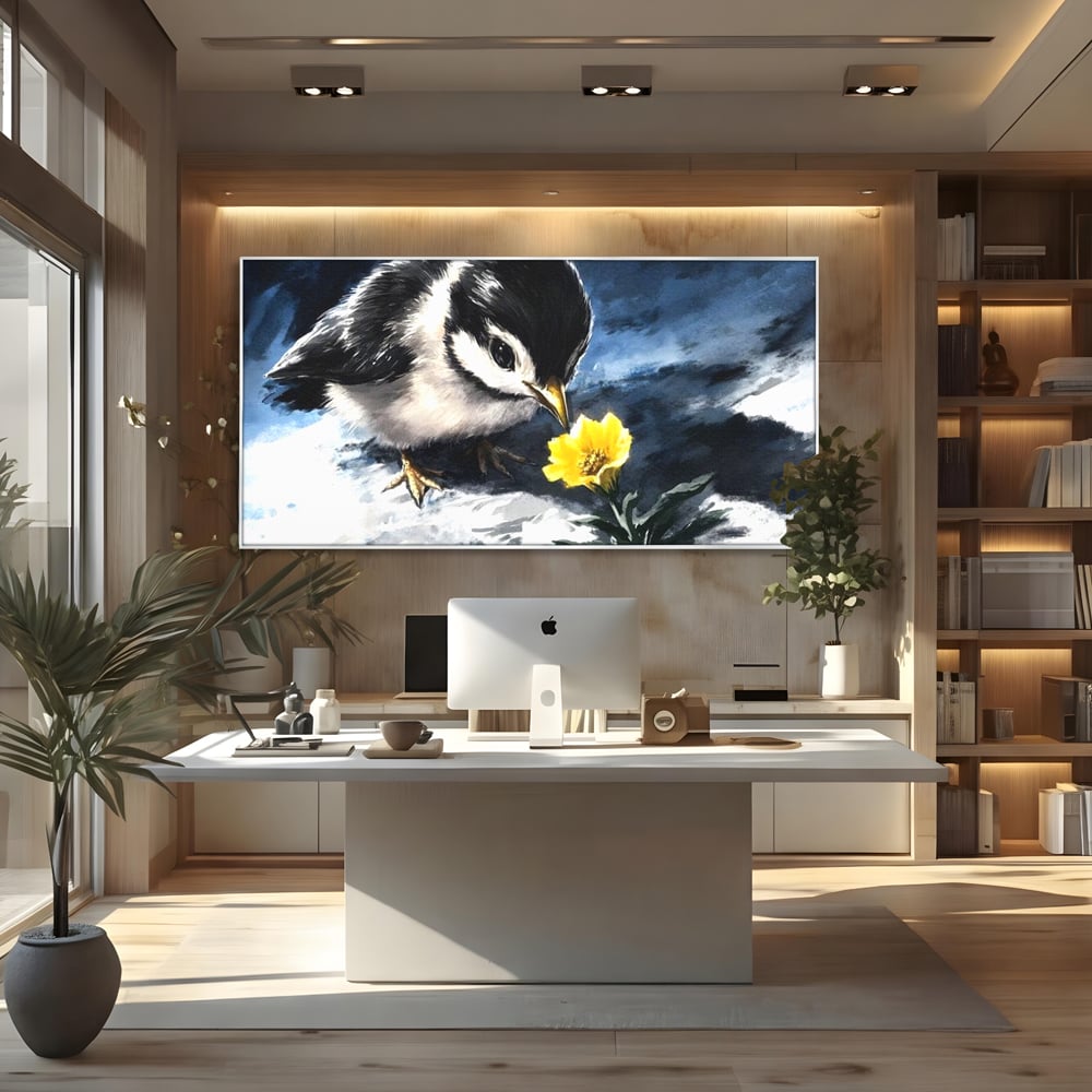 Tablou Canvas Premium, LuxCanva® M1013, Esenta Gingasiei, Pui, Floare, Inocenta, Copilarie, Puritate, Viata, Natura, Pasare, Fragil, Birou, Living, Camera Copii