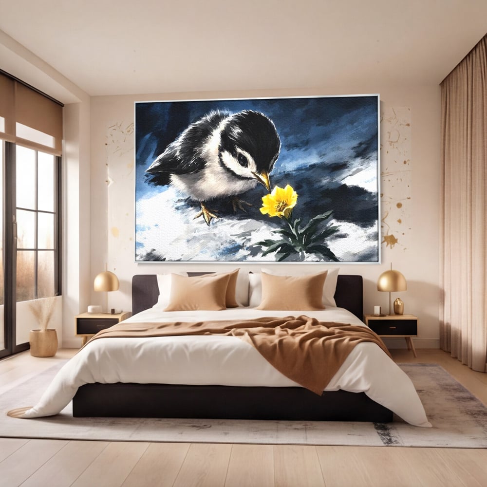 Tablou Canvas Premium, LuxCanva® M1013, Esenta Gingasiei, Pui, Floare, Inocenta, Copilarie, Puritate, Viata, Natura, Pasare, Fragil, Birou, Living, Camera Copii