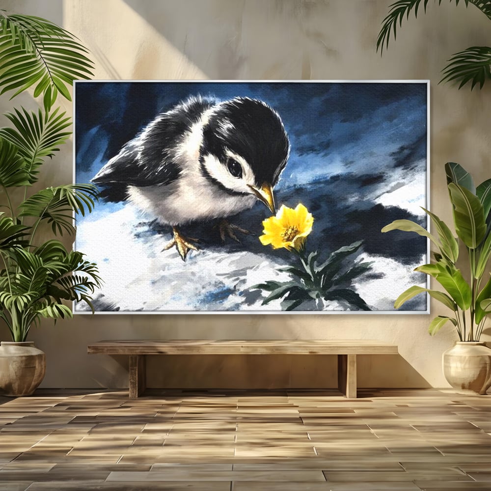 Tablou Canvas Premium, LuxCanva® M1013, Esenta Gingasiei, Pui, Floare, Inocenta, Copilarie, Puritate, Viata, Natura, Pasare, Fragil, Birou, Living, Camera Copii