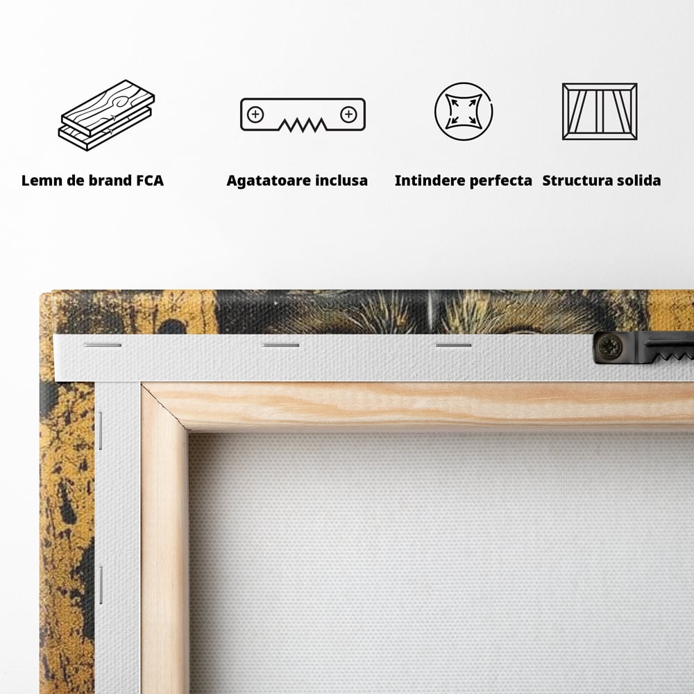 Tablou Canvas Premium, LuxCanva® M1015, Gardianul Noptii, Bufnita, Pasare, Ochi, Noapte, Mister, Intelepciune, Eleganta, Auriu, Negru, Birou, Living, Camera Copii