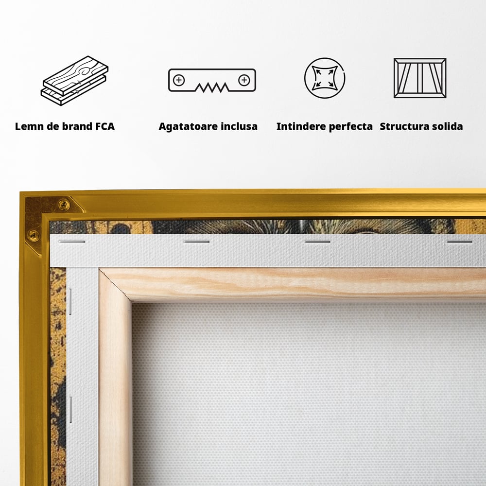 Tablou Canvas Premium, LuxCanva® M1015, Gardianul Noptii, Bufnita, Pasare, Ochi, Noapte, Mister, Intelepciune, Eleganta, Auriu, Negru, Birou, Living, Camera Copii