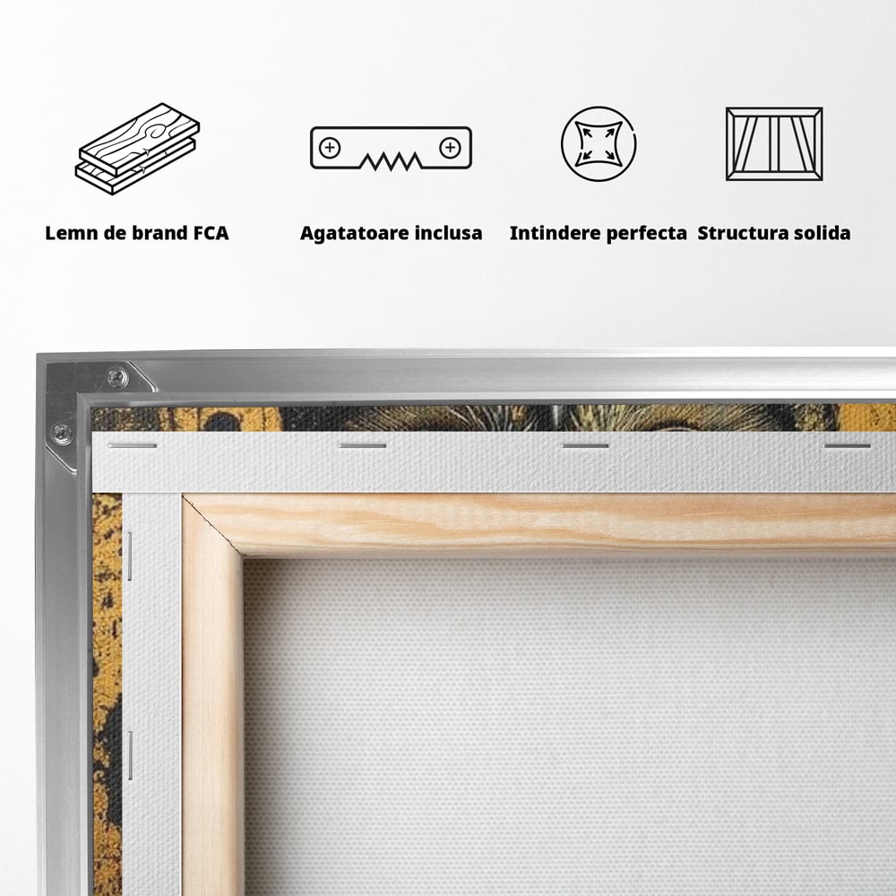 Tablou Canvas Premium, LuxCanva® M1015, Gardianul Noptii, Bufnita, Pasare, Ochi, Noapte, Mister, Intelepciune, Eleganta, Auriu, Negru, Birou, Living, Camera Copii