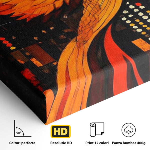 Tablou Canvas Premium, LuxCanva® M1016, Ascensiunea Phoenixului, Renastere, Aripi, Flacari, Pasare, Zbor, Mitologie, Eleganta, Birou, Living, Camera Copii