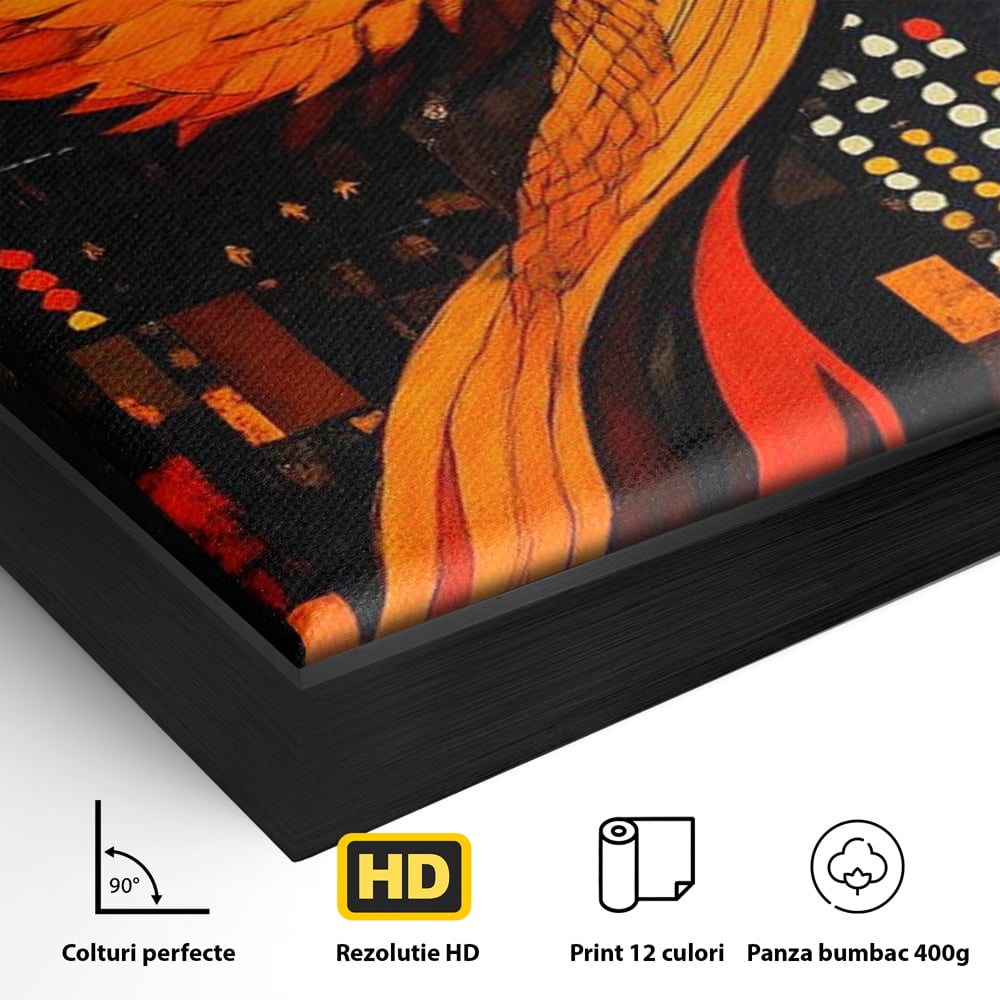 Tablou Canvas Premium, LuxCanva® M1016, Ascensiunea Phoenixului, Renastere, Aripi, Flacari, Pasare, Zbor, Mitologie, Eleganta, Birou, Living, Camera Copii