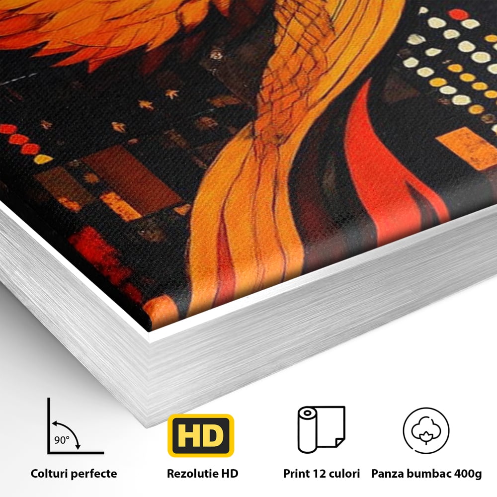 Tablou Canvas Premium, LuxCanva® M1016, Ascensiunea Phoenixului, Renastere, Aripi, Flacari, Pasare, Zbor, Mitologie, Eleganta, Birou, Living, Camera Copii