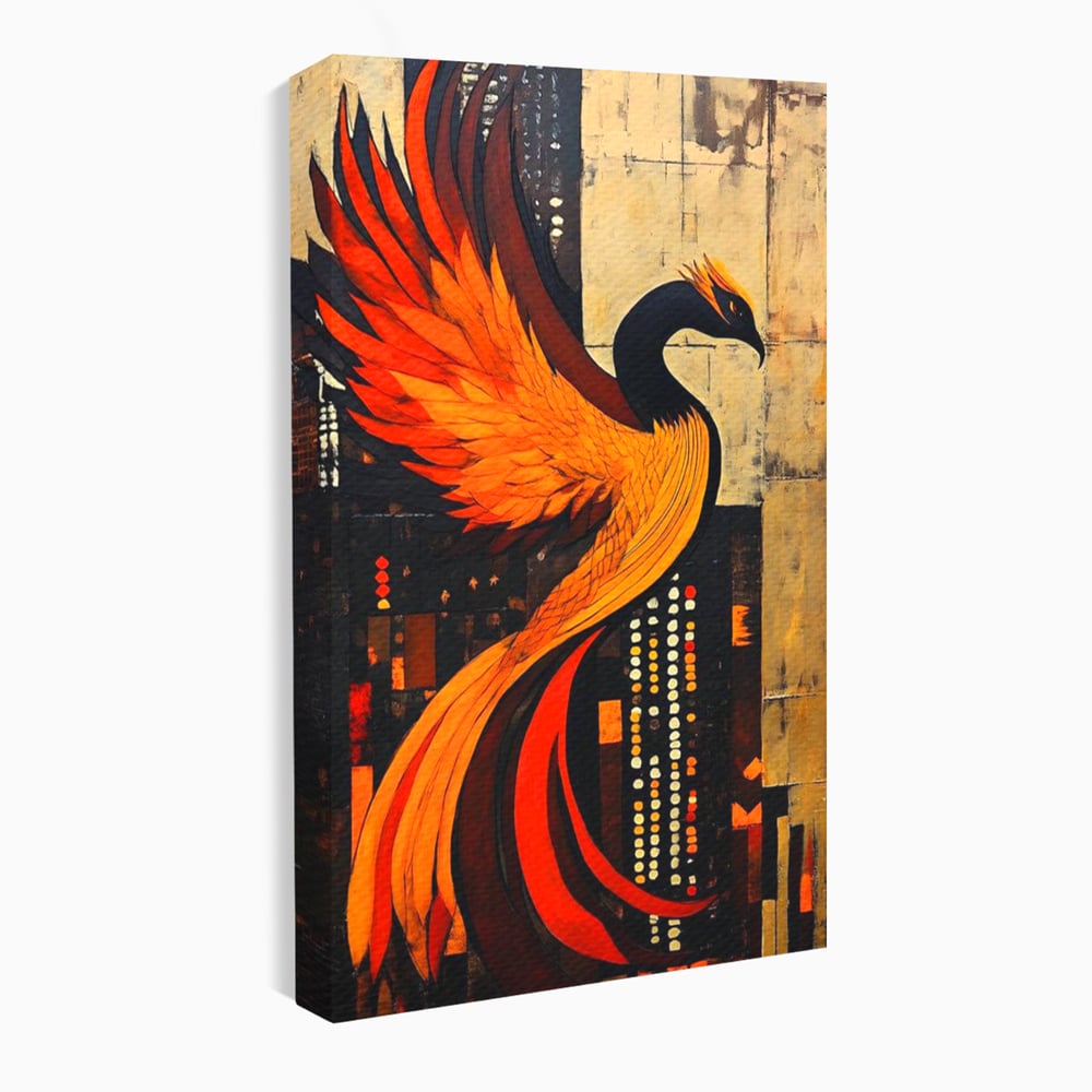 Tablou Canvas Premium, LuxCanva® M1016, Ascensiunea Phoenixului, Renastere, Aripi, Flacari, Pasare, Zbor, Mitologie, Eleganta, Birou, Living, Camera Copii