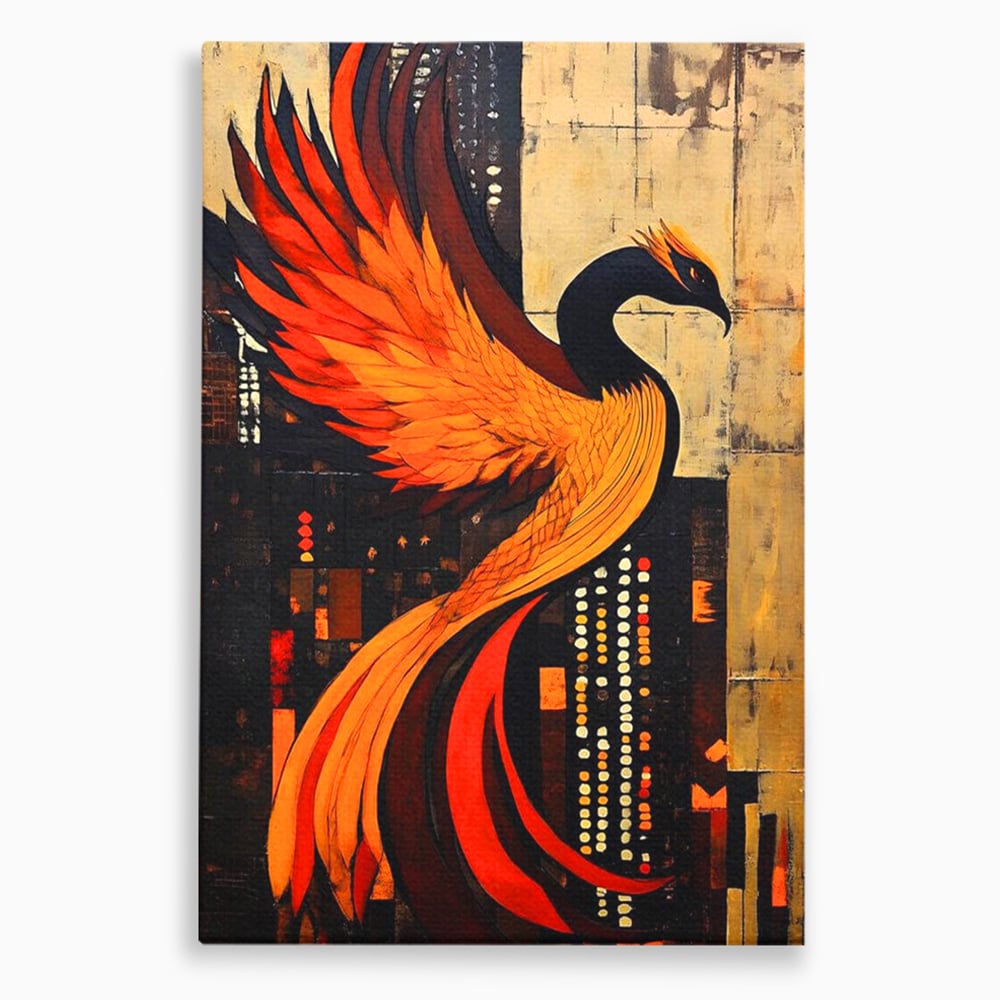 Tablou Canvas Premium, LuxCanva® M1016, Ascensiunea Phoenixului, Renastere, Aripi, Flacari, Pasare, Zbor, Mitologie, Eleganta, Birou, Living, Camera Copii
