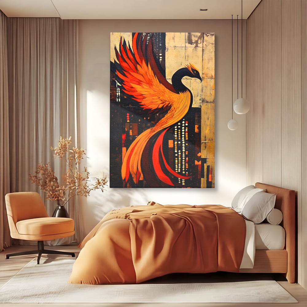 Tablou Canvas Premium, LuxCanva® M1016, Ascensiunea Phoenixului, Renastere, Aripi, Flacari, Pasare, Zbor, Mitologie, Eleganta, Birou, Living, Camera Copii