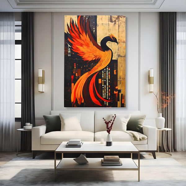 Tablou Canvas Premium, LuxCanva® M1016, Ascensiunea Phoenixului, Renastere, Aripi, Flacari, Pasare, Zbor, Mitologie, Eleganta, Birou, Living, Camera Copii