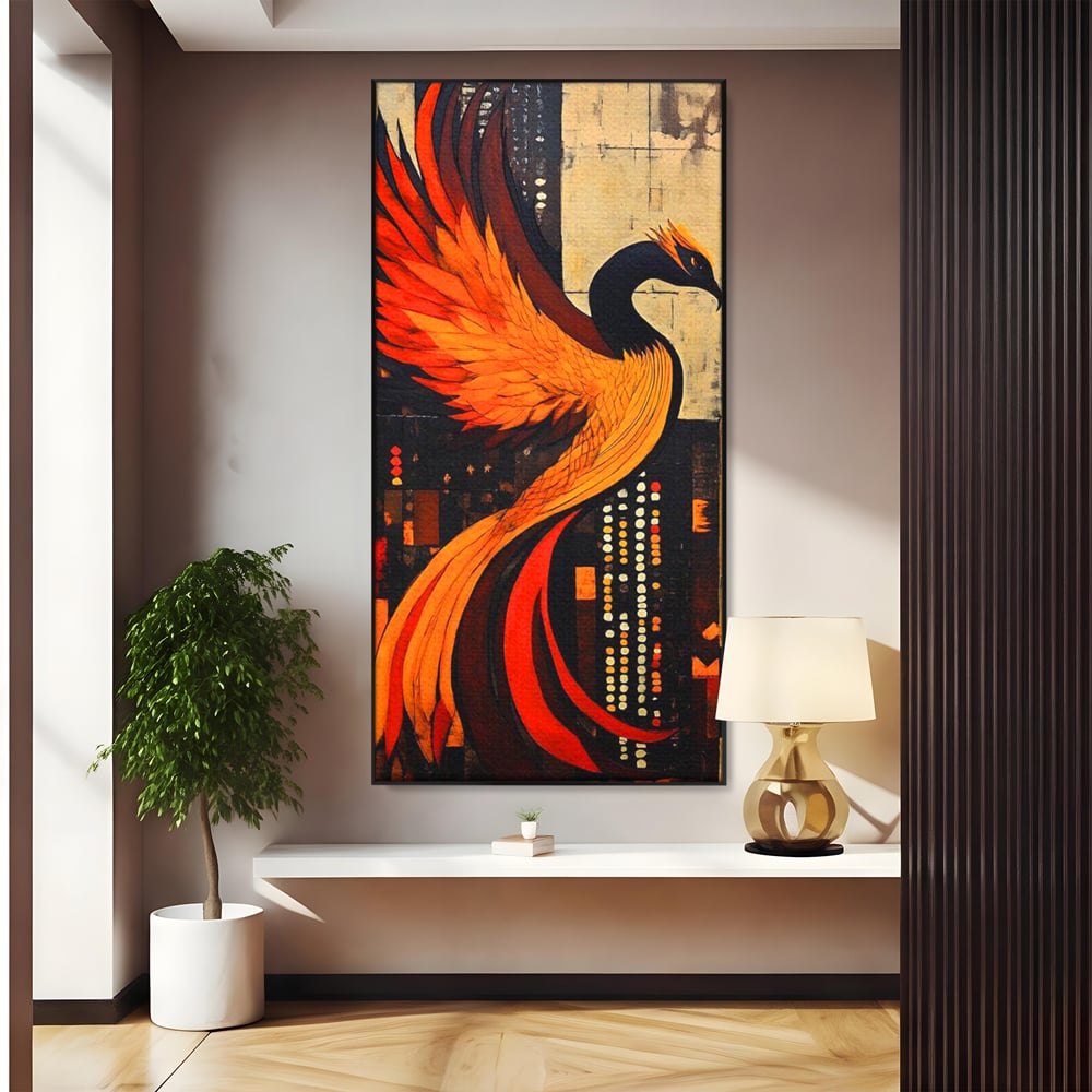 Tablou Canvas Premium, LuxCanva® M1016, Ascensiunea Phoenixului, Renastere, Aripi, Flacari, Pasare, Zbor, Mitologie, Eleganta, Birou, Living, Camera Copii