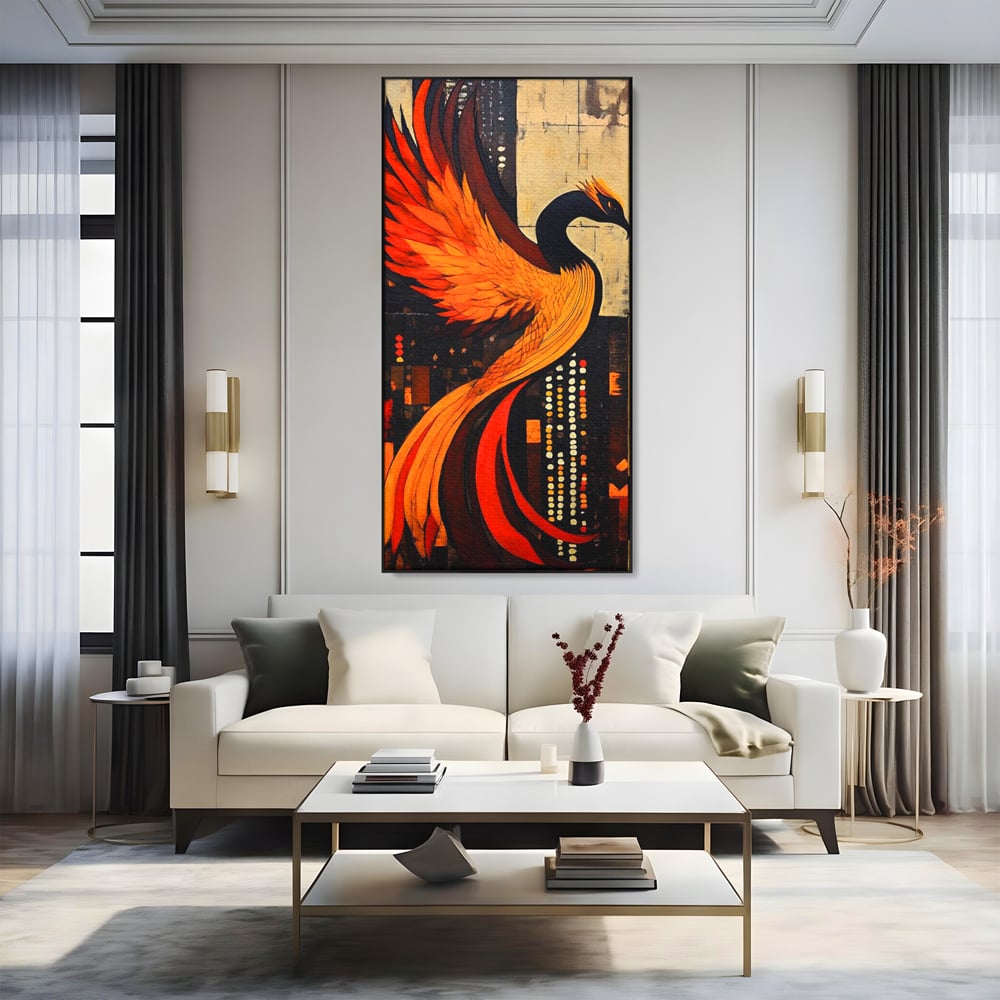 Tablou Canvas Premium, LuxCanva® M1016, Ascensiunea Phoenixului, Renastere, Aripi, Flacari, Pasare, Zbor, Mitologie, Eleganta, Birou, Living, Camera Copii