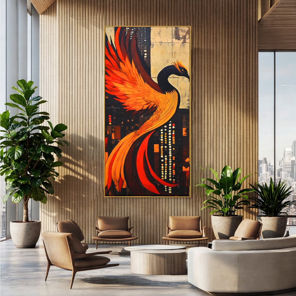 Tablou Canvas Premium, LuxCanva® M1016, Ascensiunea Phoenixului, Renastere, Aripi, Flacari, Pasare, Zbor, Mitologie, Eleganta, Birou, Living, Camera Copii