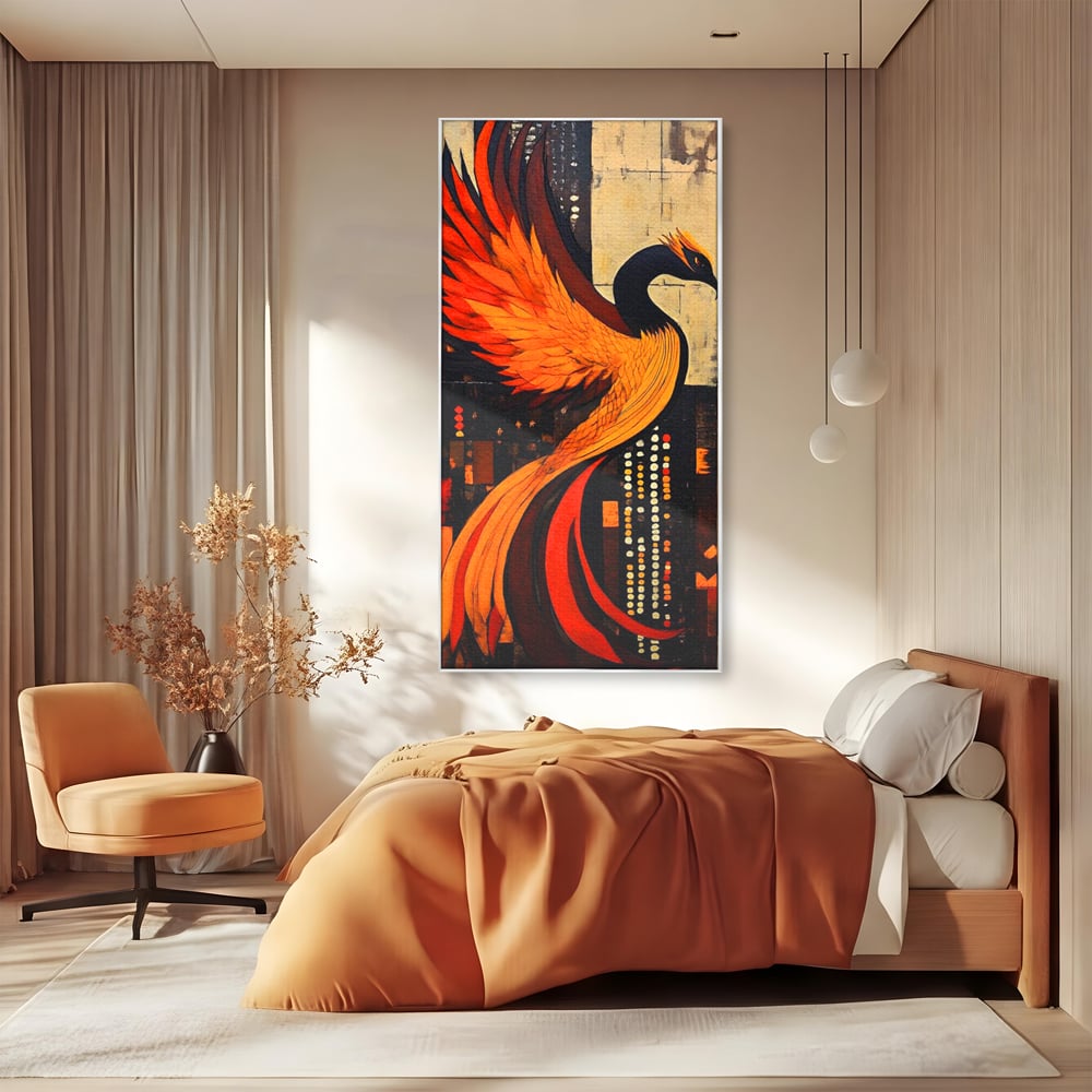 Tablou Canvas Premium, LuxCanva® M1016, Ascensiunea Phoenixului, Renastere, Aripi, Flacari, Pasare, Zbor, Mitologie, Eleganta, Birou, Living, Camera Copii