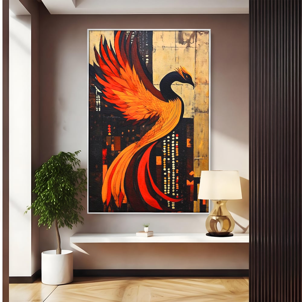 Tablou Canvas Premium, LuxCanva® M1016, Ascensiunea Phoenixului, Renastere, Aripi, Flacari, Pasare, Zbor, Mitologie, Eleganta, Birou, Living, Camera Copii