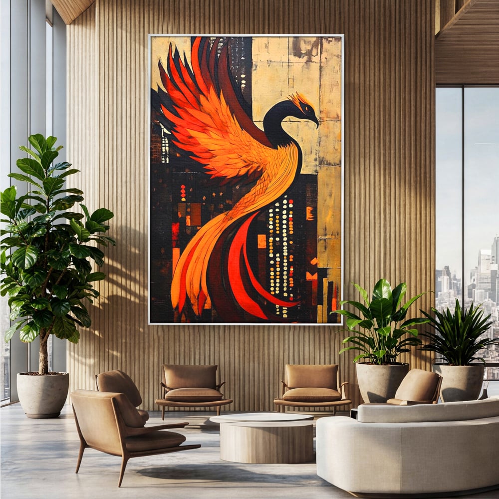 Tablou Canvas Premium, LuxCanva® M1016, Ascensiunea Phoenixului, Renastere, Aripi, Flacari, Pasare, Zbor, Mitologie, Eleganta, Birou, Living, Camera Copii