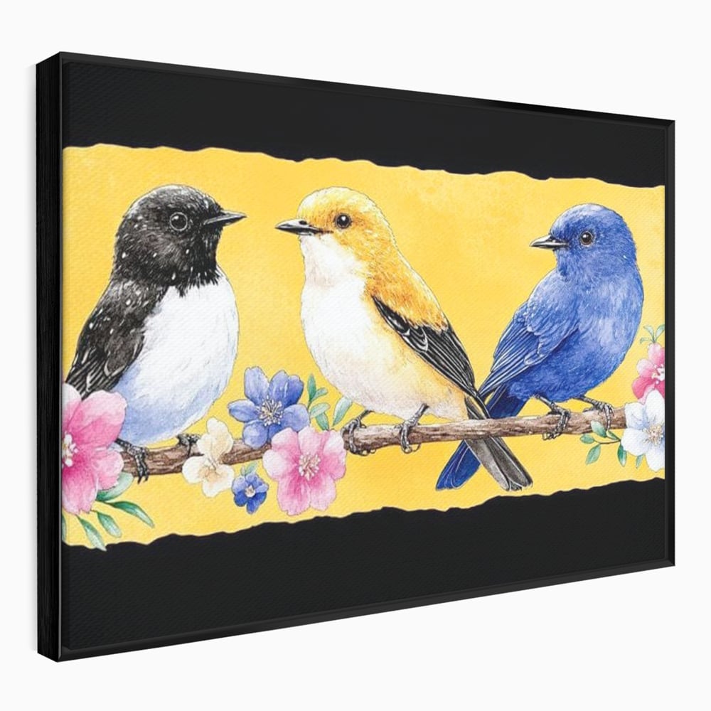 Tablou Canvas Premium, LuxCanva® M1018, Cantec de Primavara, Primavara, Prietenie, Natura, Pasari, Pastel, Familie, Flori, Ramura, Birou, Living, Camera Copii