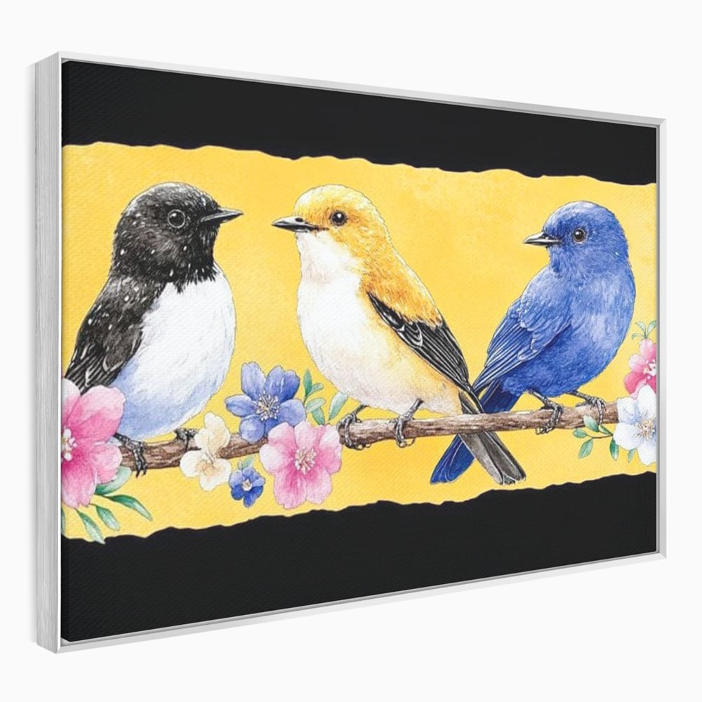 Tablou Canvas Premium, LuxCanva® M1018, Cantec de Primavara, Primavara, Prietenie, Natura, Pasari, Pastel, Familie, Flori, Ramura, Birou, Living, Camera Copii
